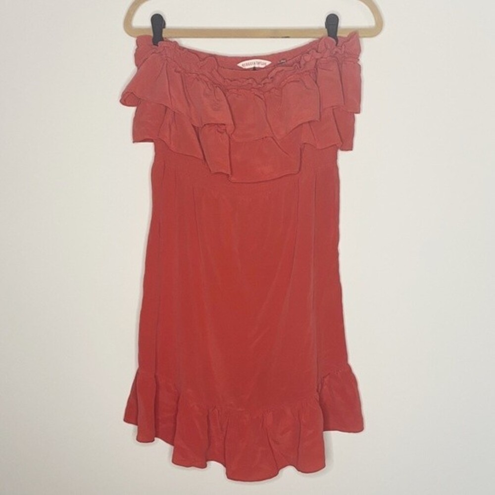 Rebecca Taylor 100% Silk Strapless Pink/Red Dress Formal Summer Ruffles Size 2